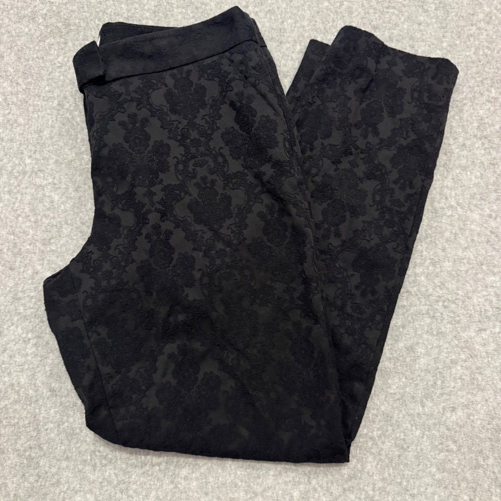 Laundry by Shelli Segal Black Damask Jacquard Slim Trousers Pants Size 10